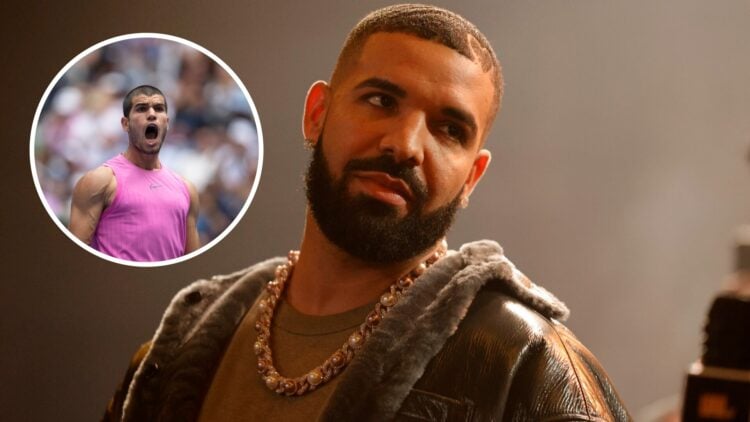 Canadian rapper Drake with an inset of tennis star Carlos Alcaraz