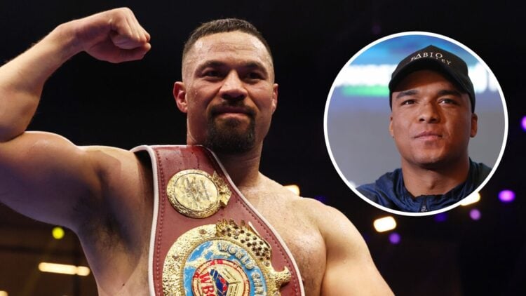 Joseph Parker (left) flexes muscles after Martin Bakole KO win, Fabio Wardley (right) looks on during Justis Huni press conference