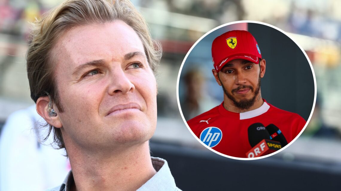 Nico Rosberg looks on and Lewis Hamilton of Ferrari in an overlay