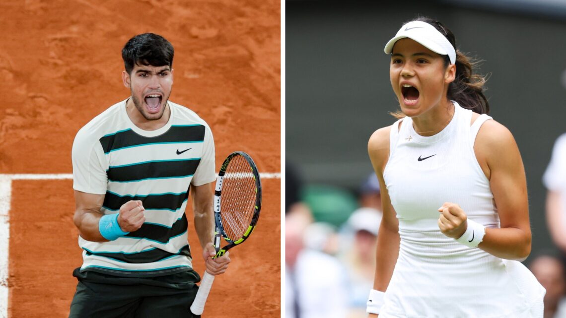 Emma Raducanu at Wimbledon and Carlos Alcaraz at Roland Garros