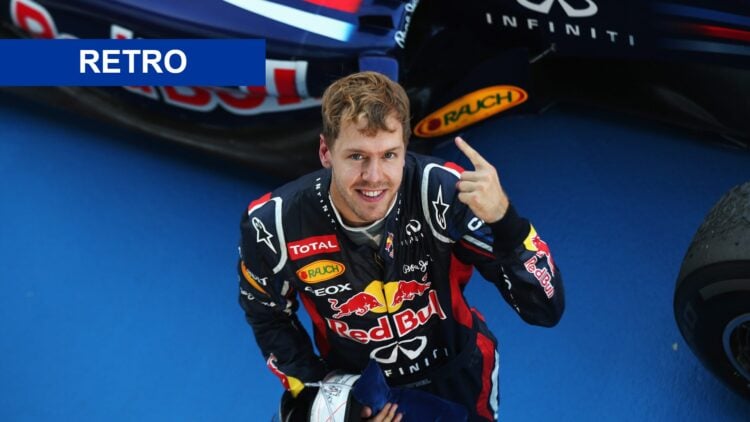 Sebastian Vettel celebrates in parc ferme after winning the 2012 Japanese Grand Prix for Red Bull.
