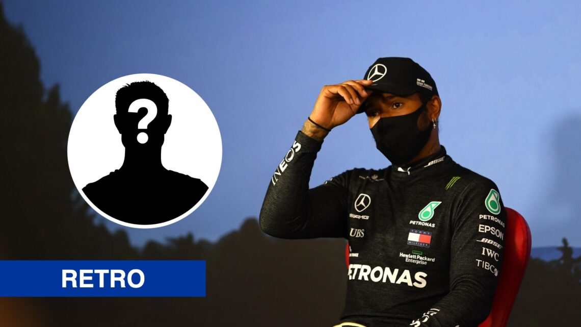 Main: Mercedes' Lewis Hamilton attends a Formula 1 press conference following qualifying for the 2020 Austrian Grand Prix. Inset: Mystery driver.