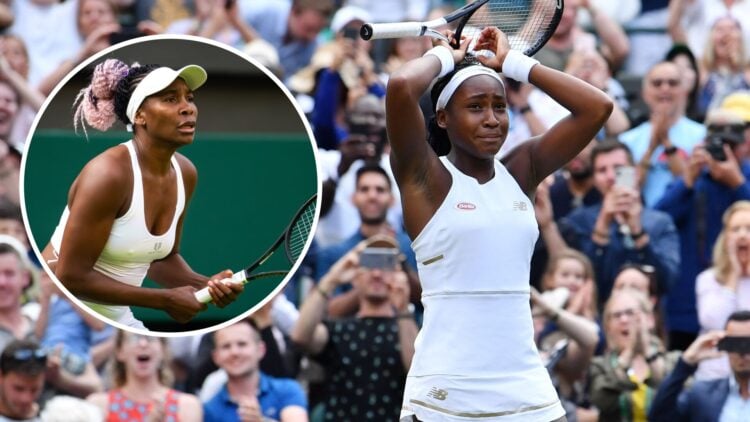 Coco Gauff (right) emotional after victory against Venus Williams (left)