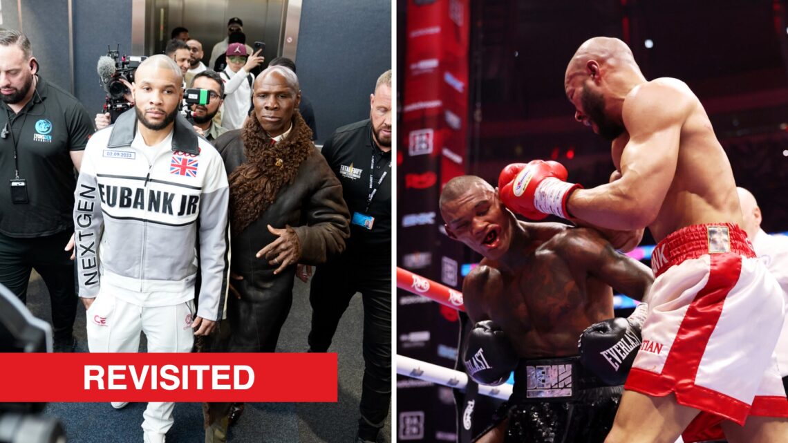Chris Eubank jr. in white with his father Chris Eubank sr. ahead of his fight with Connor Benn at Tottenham Hotspur Stadium, Chris Eubank Jr lands ...