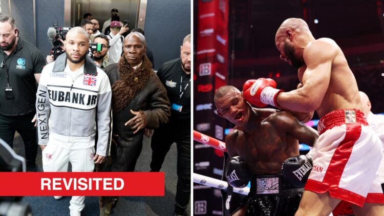 Chris Eubank jr. in white with his father Chris Eubank sr. ahead of his fight with Connor Benn at Tottenham Hotspur Stadium, Chris Eubank Jr lands ...