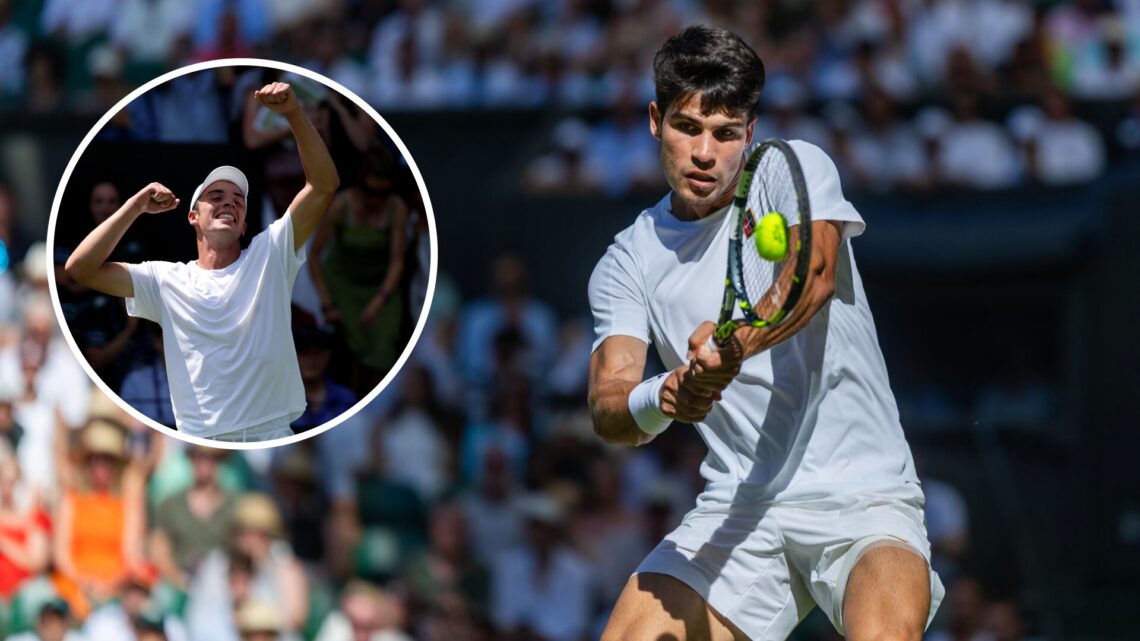Carlos Alcaraz and Oliver Tarvet competing at Wimbledon 2025