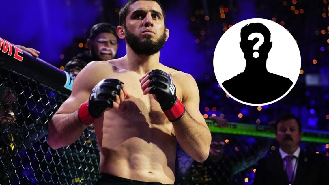 Main: Islam Makhachev enters the Octagon to fight Renato Moicano at UFC 311. Inset: Mystery Fighter.