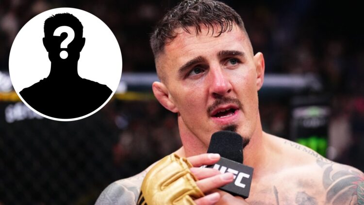 Tom Aspinall speaks after his win over Curtis Blaydes at UFC 304, inset mystery icon
