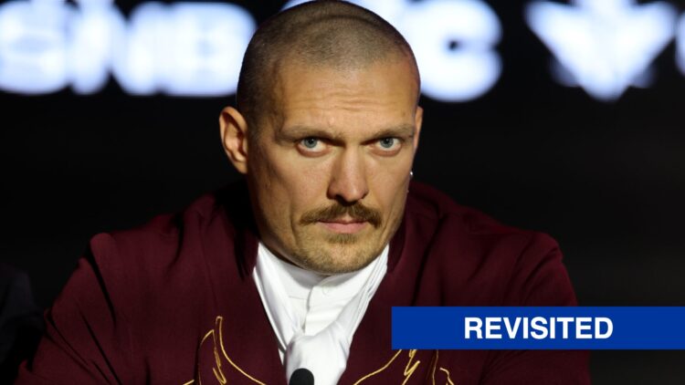 Oleksandr Usyk speaks to the media before his fight with Tyson Fury in December 2024