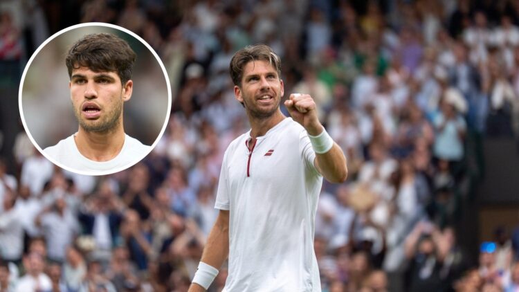 Cameron Norrie celebrating a point against Nicolas Jarry at Wimbledon 2025
