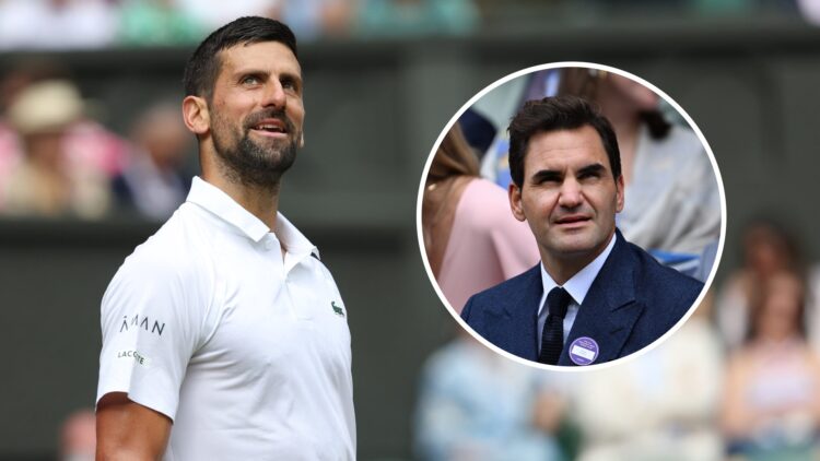 Novak Djokovic playing against Alex De Minaur at Wimbledon 2025