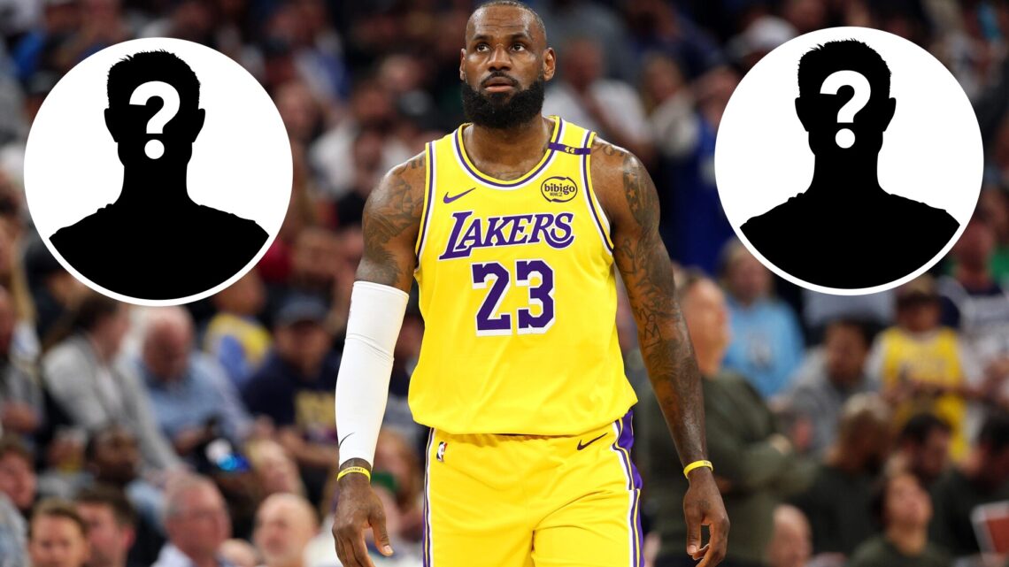 LeBron James (middle) of the Los Angeles Lakers and two mystery people