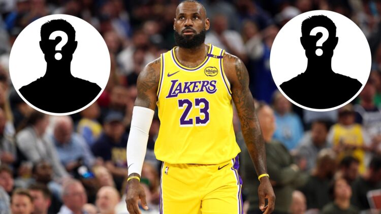 LeBron James (middle) of the Los Angeles Lakers and two mystery people