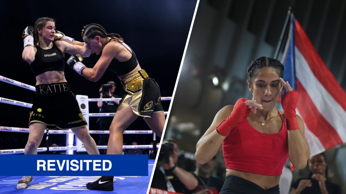 Katie Taylor and Chantelle Cameront trade blows in their Undisputed Super Lightweight fight, Amanda Serrano trains during her open workout ahead of...