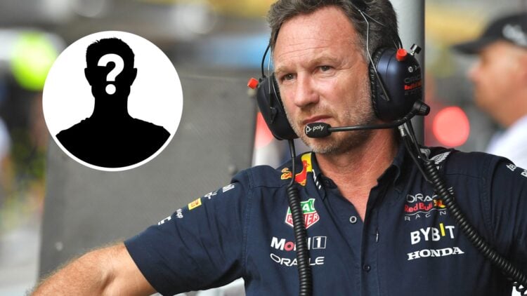 Christian Horner (right) on the pit wall, and a mystery person