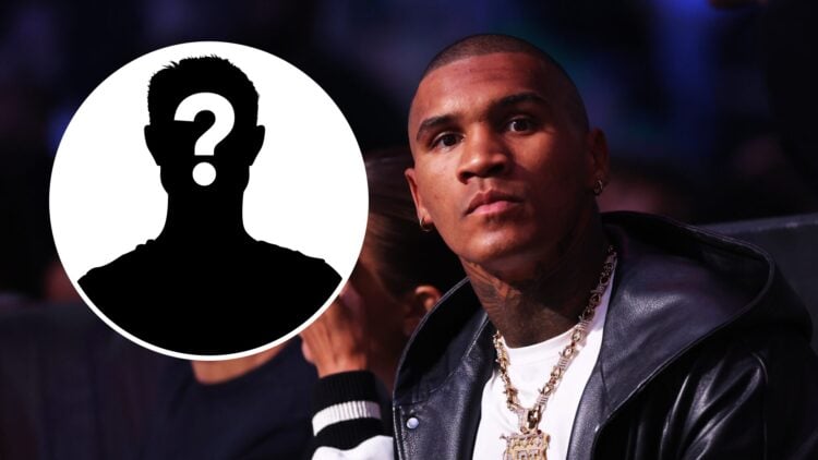 Conor Benn (right) sits ringside for Jack Catterall vs Harlem Eubank