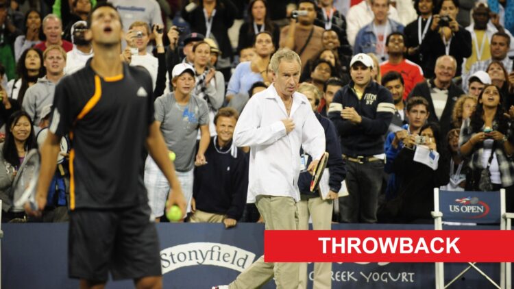 John McEnroe preparing to play an impromptu match with Novak Djokovic at the US Open