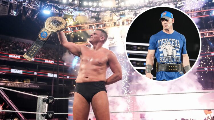 Gunther celebrating winning the World Heavyweight Championship on WWE Raw and John Cena appearing at Night of Champions