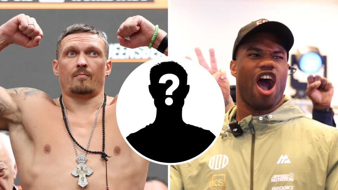 Daniel Dubois (right) screams during Usyk face-off, Oleksandr Usyk (left) poses for a photograph as he weighs