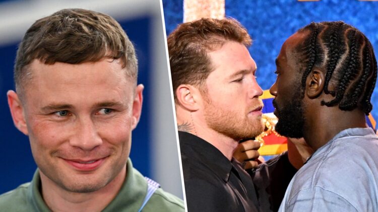 Carl Frampton (left) attends the 2024 Olympic Games, Canelo Alvarez and Terence Crawford (right) head to head in face-off