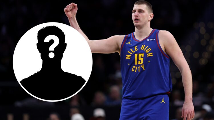 Nikola Jokic of the Denver Nuggets (right) and a mystery person (left)