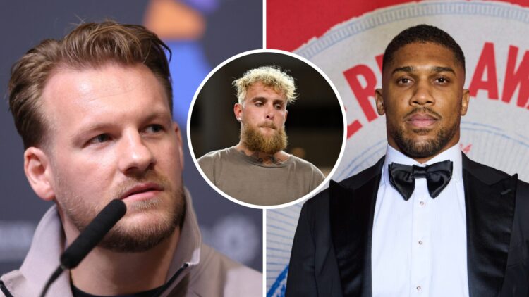 Ben Davison (left) speaks to the media during a post fight press conference, Jake Paul (middle) at open workouts for Taylor v Serrano 3, Anthony Jo...