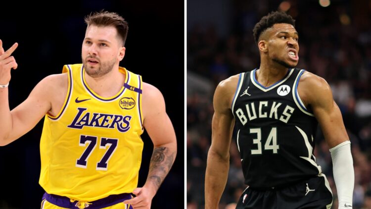 Giannis Antetokounmpo of the Milwaukee Bucks (Right) and Luka Doncic of the LA Lakers (Left)