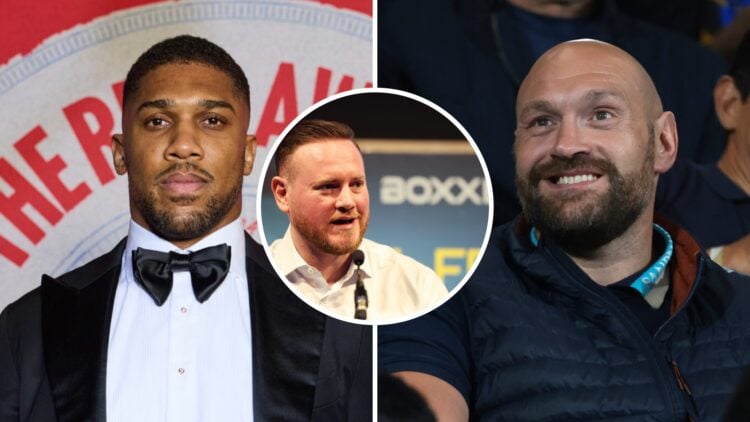 Anthony Joshua (left) attends Ring Magazine Awards, Tyson Fury (right) attends football match, Coach George Groves (middle) speaks to the media dur...