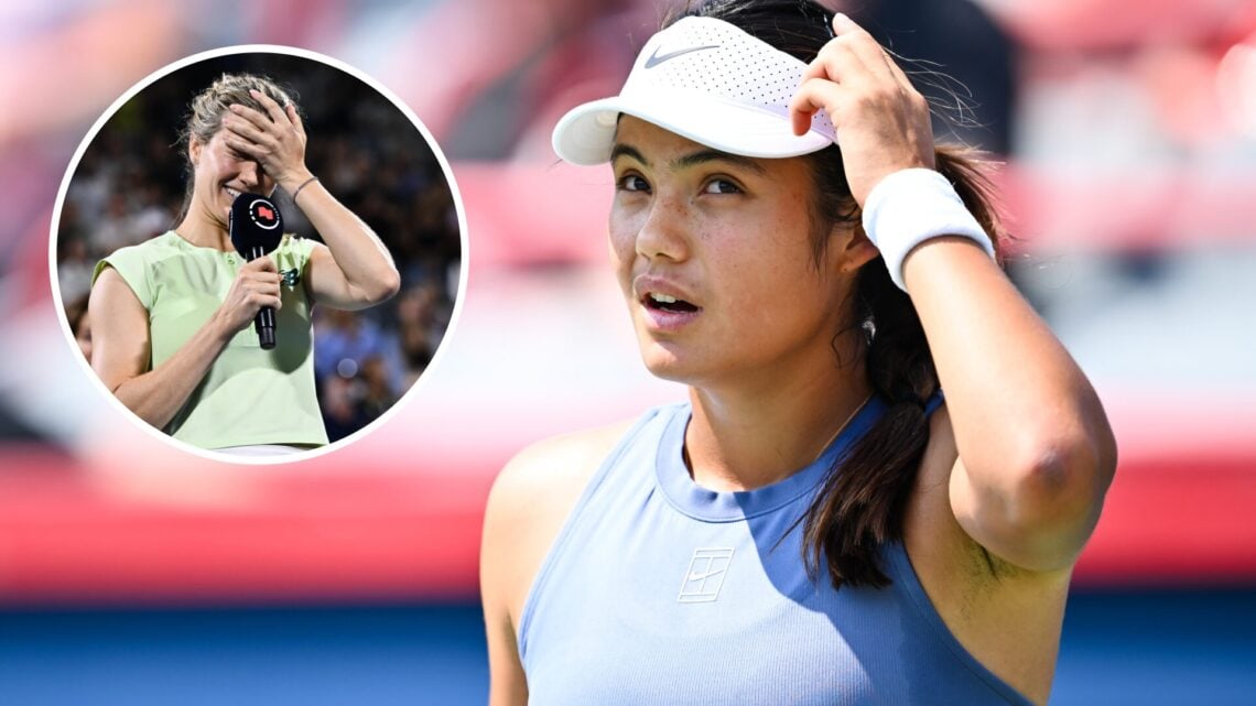 Emma Raducanu at the Canadian Bank Open in 2025 with an inset of Eugenie Bouchard