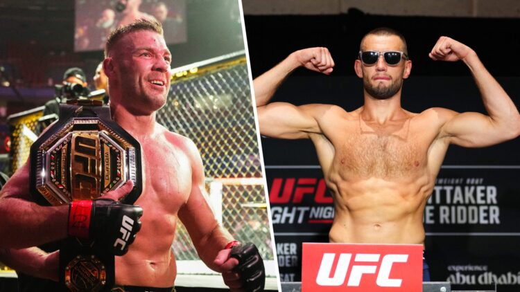 Dricus Du Plessis (left) reacts after a unanimous-decision victory against Sean Strickland, Reinier de Ridder (right) weighs-in at UFC Fight Night