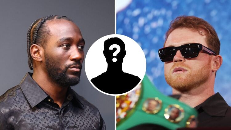 Terence Crawford (left) arrives before the press conference, Canelo Alvarez (right) arrives at the press conference