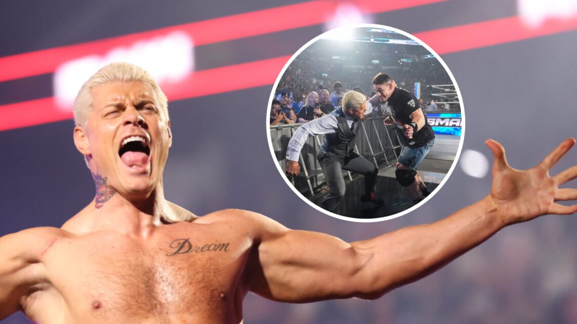 Cody Rhodes (right) in action against John Cena, Cody Rhodes (left) makes his entrance