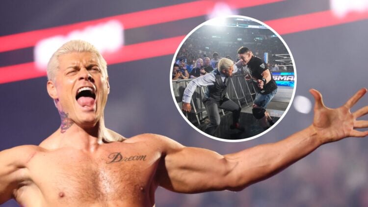 Cody Rhodes (right) in action against John Cena, Cody Rhodes (left) makes his entrance