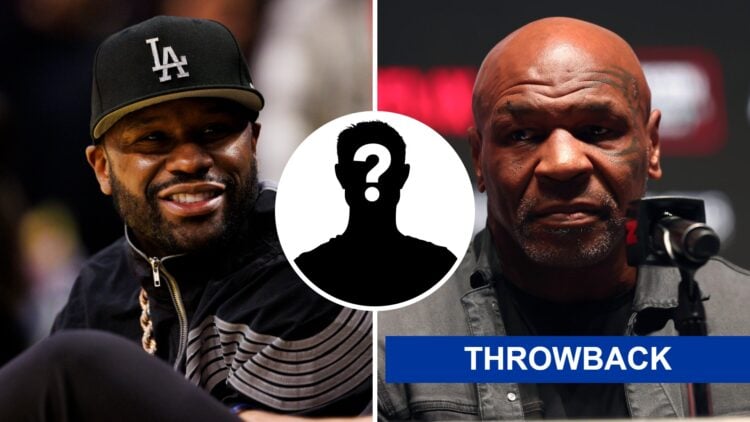 Mike Tyson (right) attends the press conference for Jake Paul fight, Floyd Mayweather (left) attends basketball game