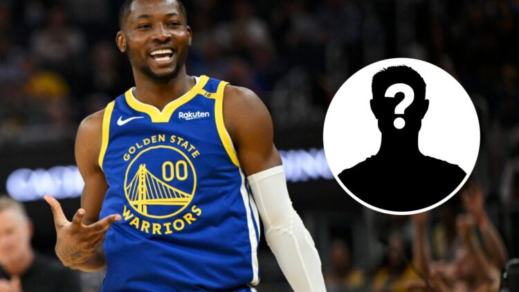 Jonathan Kuminga (left) of the Golden State Warriors, and a mystery person (right)