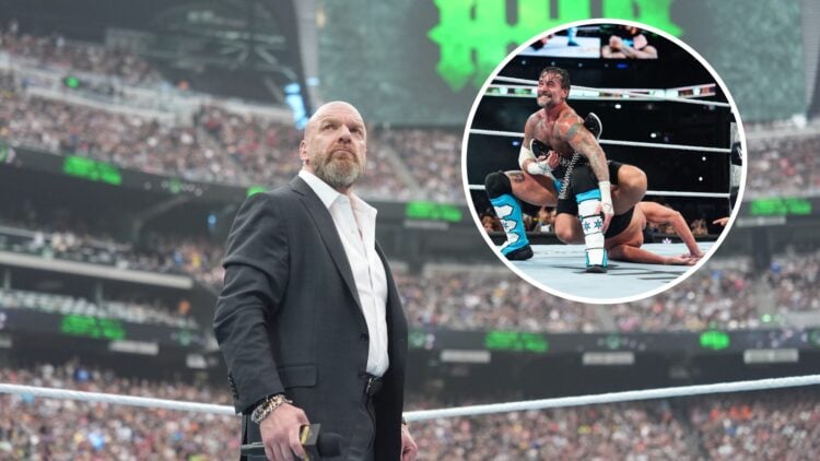 Triple H at WrestleMania with an inset of CM Punk vs Gunther at WWE SummerSlam