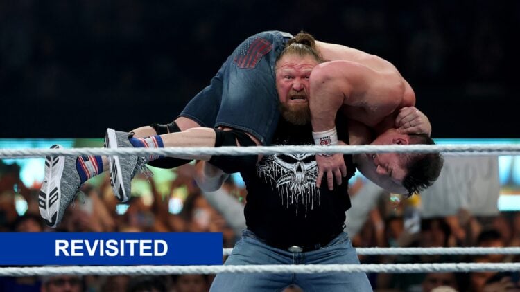 Brock Lesnar hitting John Cena with an F5 during his shocking WWE SummerSlam return