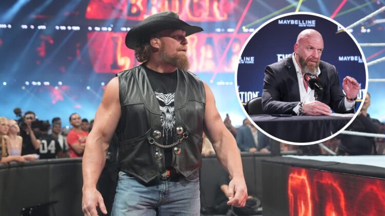 Brock Lesnar making his shocking WWE return at SummerSlam with an inset of Triple H