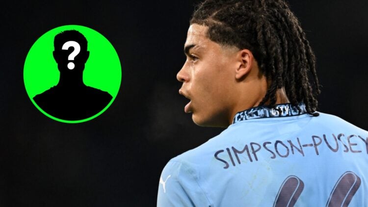 An image featuring Jahmai Simpson-Pusey for Man City alongside a mystery player inset