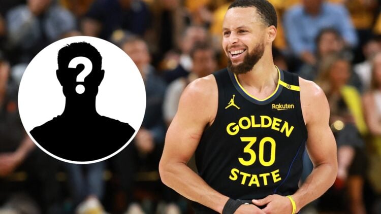 Steph Curry (left) of the Golden State Warriors, and mystery person (left)