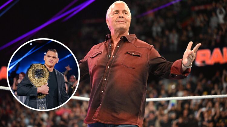 Bret Hart appearing on WWE Raw in 2024 with an inset of Gunther