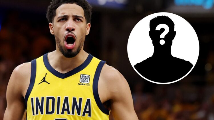 Tyrese Haliburton of the Indiana Pacers and a mystery player overlay