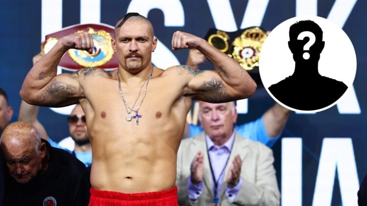 Oleksandr Usyk (left) weighs-in for Anthony Joshua rematch