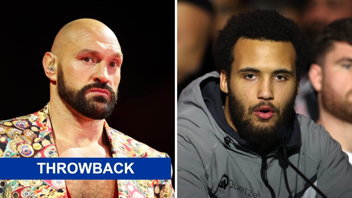 Tyson Fury (left) looks on as he is interviewed by DAZN, Moses Itauma (right) speaks to media