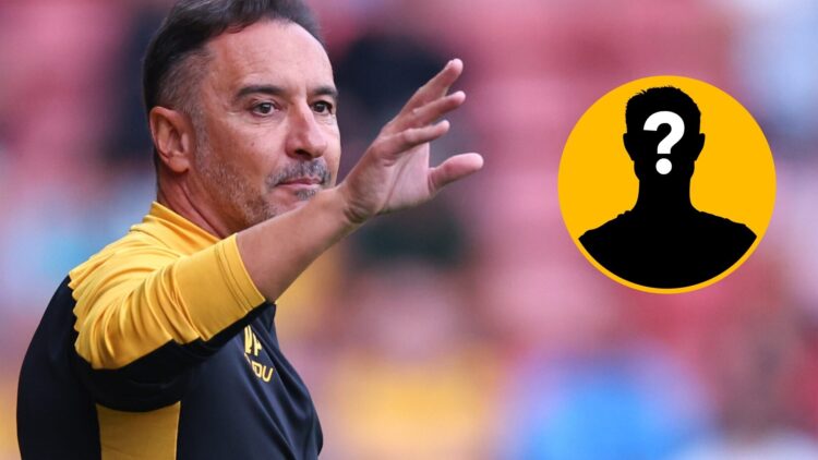 Vitor Pereira reacts during Wolverhampton Wanderers v RC Lens next to a mystery player inset