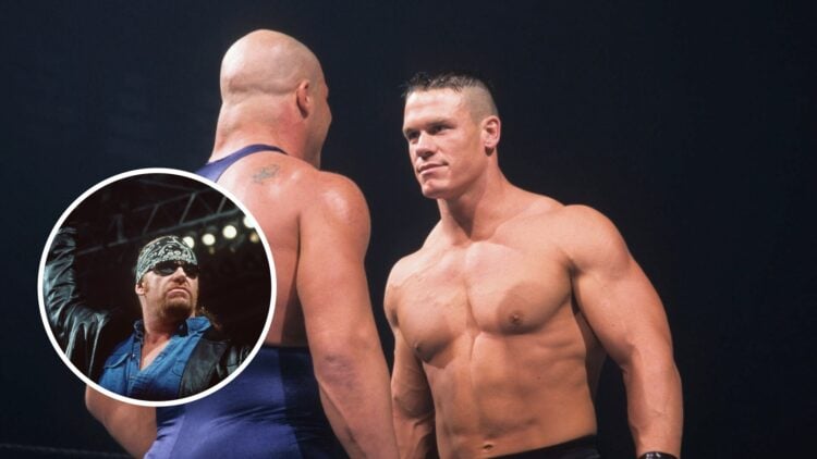 John Cena making his WWE debut against Kurt Angle with an inset of The Undertaker