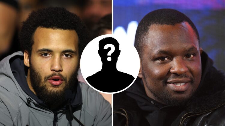 Dillian Whyte (right) looks on during the Queensberry Show Announcement Press Conference at Co-op Live, Moses Itauma (left) speaks at press conference
