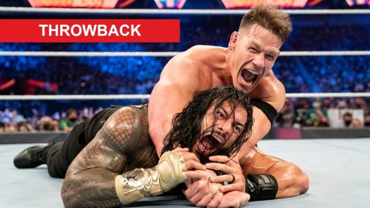 John Cena locking in the STF on Roman Reigns during their WWE SummerSlam clash in 2021