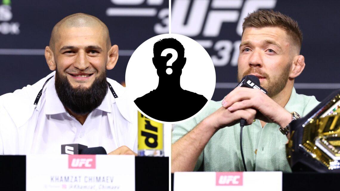 Dricus Du Plessis (right) speaks at UFC 319 press conference, Khamzat Chimaev (left) speaks at UFC 319 press conference