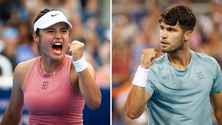 Emma Raducanu and Carlos Alcaraz playing at the Cincinnati Open in 2025